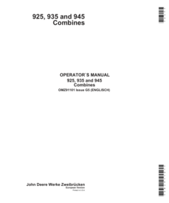 John Deere 925, 935 & 945 Combines Operator's Manual (OMZ91101)