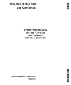 John Deere 965, 965H, 975 & 985 Combines Operator's Manual (OMZ91181)