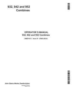 John Deere 932, 942 & 952 Combines Operator's Manual (OMZ91473)