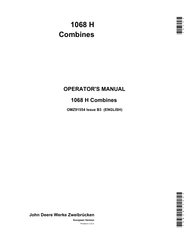 John Deere 1068 H Combines Operator's Manual (OMZ91554)