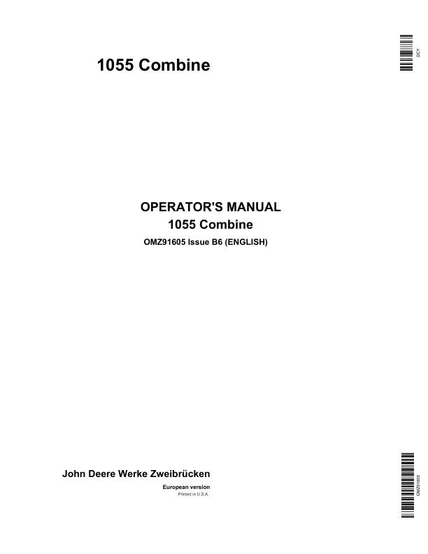 John Deere 1055 Combines Operator's Manual (OMZ91605)
