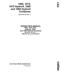 John Deere 1065, 1075, 1075 Hydro / 4, 1085, 1085 Hydro / 4 Combines Operator's Manual (OMZ91645)