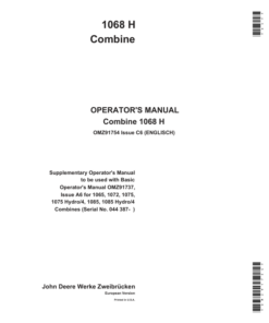 John Deere 1068 H Combines Operator's Manual (OMZ91754)