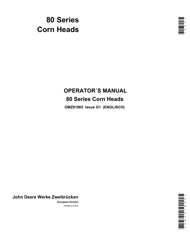 John Deere 80 series Corn Heads Operator's Manual (OMZ91865)