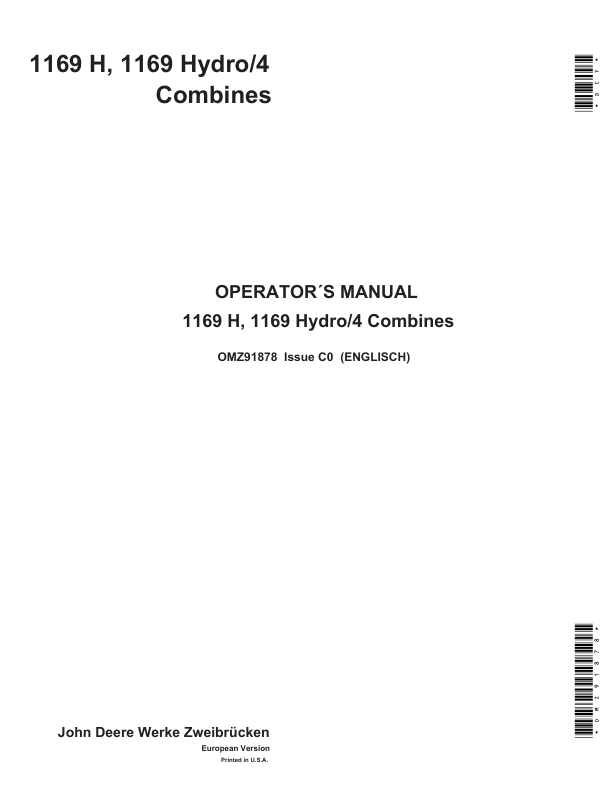 John Deere Supplement to be used with OMZ91870 Operator's Manual (OMZ91878)