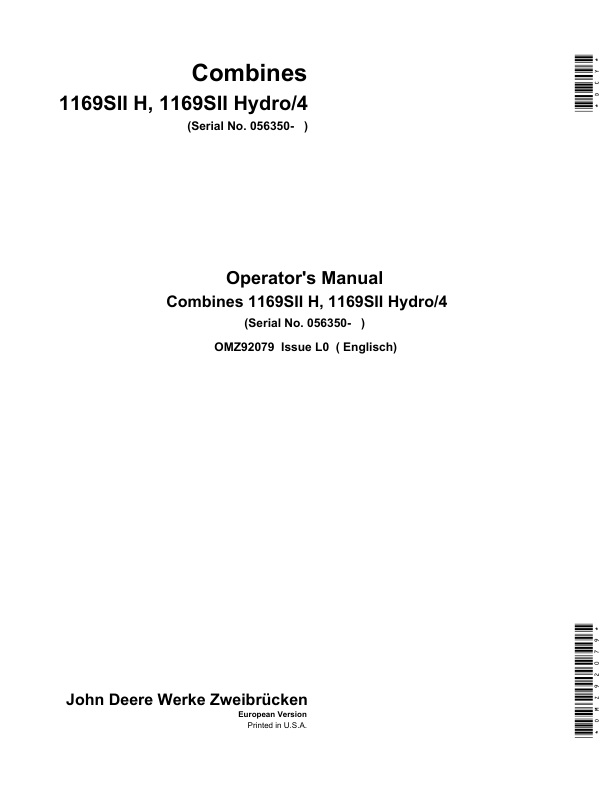 John Deere Supplement to be used with OMZ92058 Operator's Manual (OMZ92079)