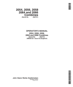 John Deere 2054, 2056, 2058, 2064 & 2066 Combines Operator's Manual (OMZ92125)