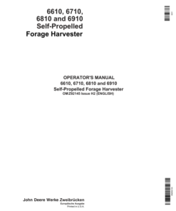 John Deere 6610, 6710, 6810 & 6910 Self-Propelled Forage Harvesters Operator's Manual (OMZ92145)