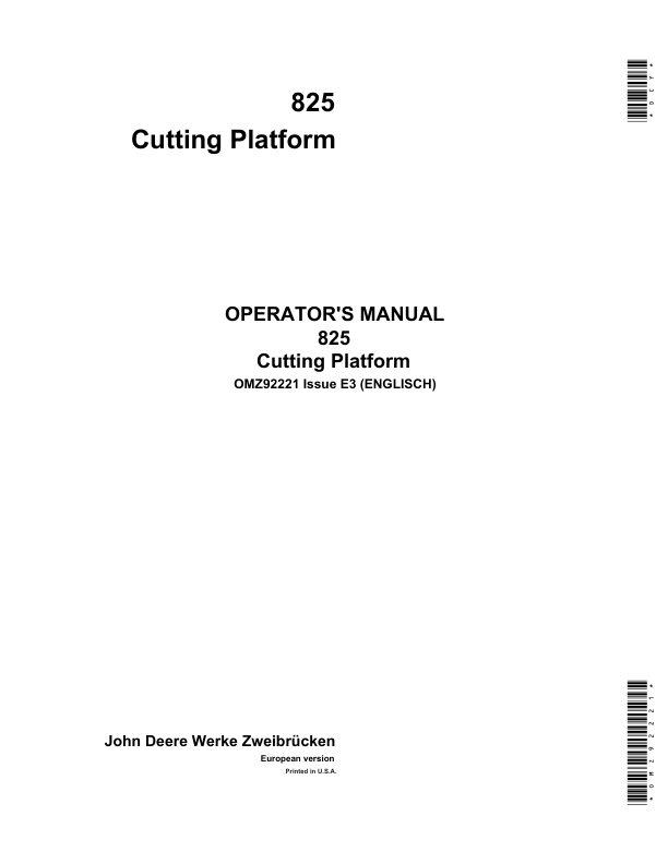 John Deere 825 Cutting Platforms Operator's Manual (OMZ92221)