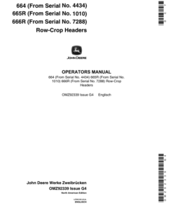 John Deere 664, 665R, 666R Row Crop Headers Operator's Manual (OMZ92339)