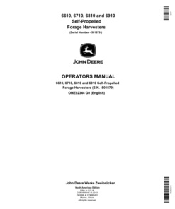 John Deere 6610, 6710, 6810 & 6910 Self-Propelled Forage Harvesters Operator's Manual (OMZ92344)