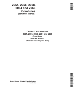 John Deere 2054, 2056, 2058, 2064 & 2066 Combines Operator's Manual (OMZ92382)