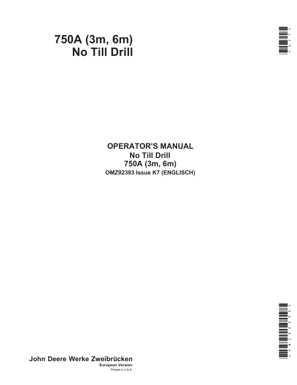 John Deere 750 Grain Drills Operator's Manual (OMZ92393)