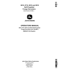 John Deere 6610, 6710, 6810 & 6910 Self-Propelled Forage Harvesters Operator's Manual (OMZ92475)