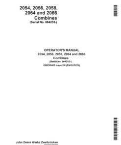 John Deere 2054, 2056, 2058, 2064 & 2066 Combines Operator's Manual (OMZ92483)