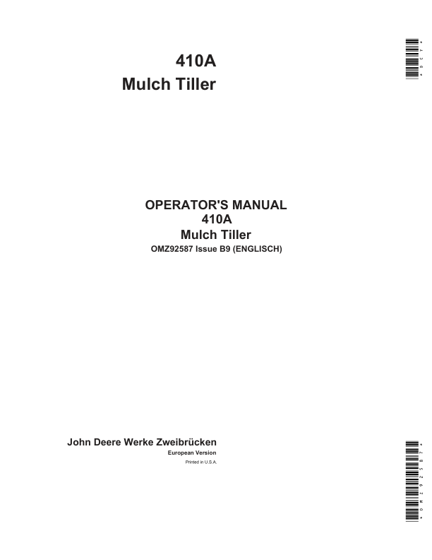 John Deere 410A Mulch Tillers Operator's Manual (OMZ92587)