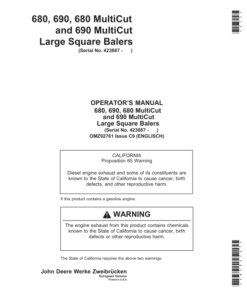 John Deere 680, 690, 680 & 690 MultiCut MultiCut Large Square Balers Operator's Manual (OMZ92761)