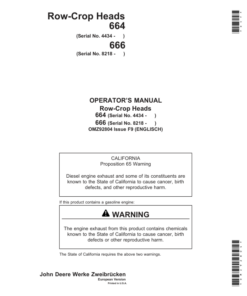 John Deere 664 & 666 Row Crop Headers Operator's Manual (OMZ92804)