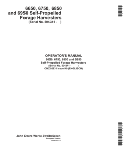 John Deere 6650, 6750, 6850 & 6950 Self Propelled Forage Harvesters Operator's Manual (OMZ92831)