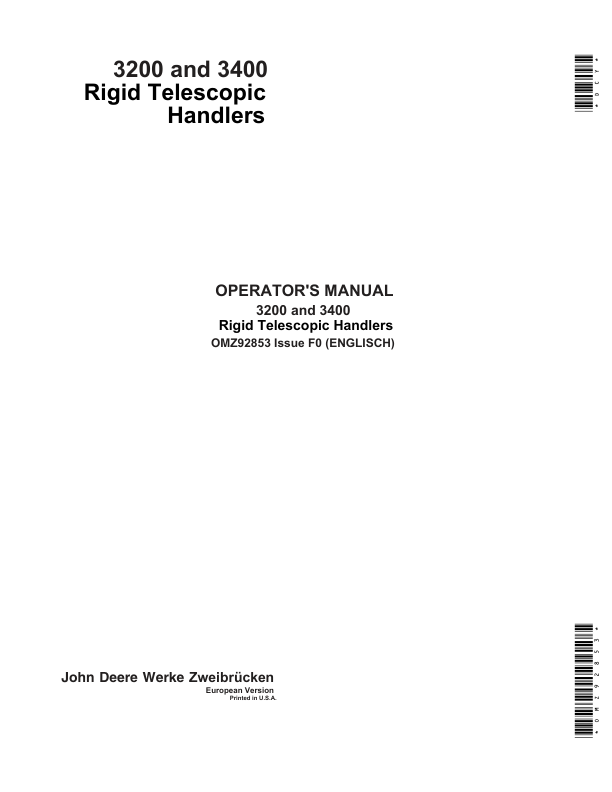 John Deere 3200 & 3400 Telescopic Handlers Operator's Manual (OMZ92853)