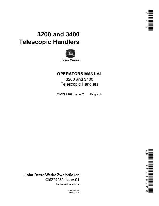 John Deere 3200 & 3400 Telescopic Handlers Operator's Manual (OMZ92989)