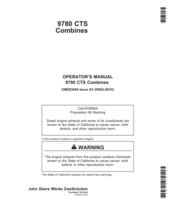 John Deere 9780 CTS Combines Operator's Manual (OMZ93046)