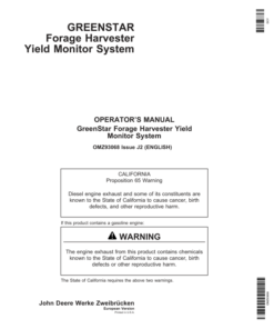 John Deere GreenStar Forage Harvester Yield Monitor System Operator's Manual (OMZ93068)