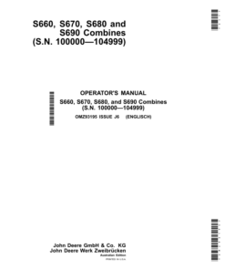 John Deere S660, S670, S680 & S690 Combines Operator's Manual (OMZ93195)