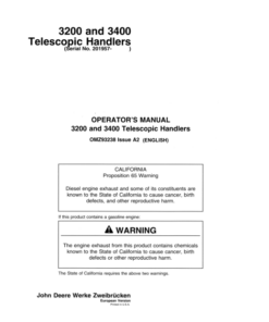 John Deere 3200 & 3400 Telescopic Handlers Operator's Manual (OMZ93238)