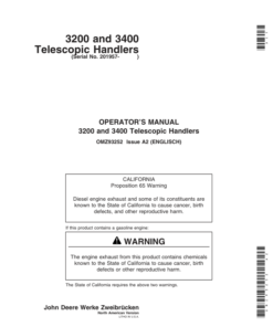 John Deere 3200 & 3400 Telescopic Handlers Operator's Manual (OMZ93252)