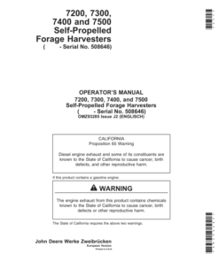 John Deere 7200, 7300, 7400 & 7500 Self Propelled Forage Harvesters Operator's Manual (OMZ93285)