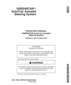 John Deere Greenstar AutoTrac Assisted Steering System European Edition Operator's Manual (OMZ93474)