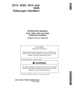 John Deere 3215, 3220, 3415 & 3420 Telescopic Handlers Operator's Manual (OMZ93519)