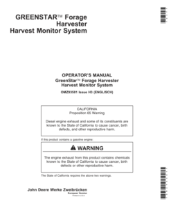 John Deere GreenStar Forage Harvester Harvest Monitor Systems Operator's Manual (OMZ93581)