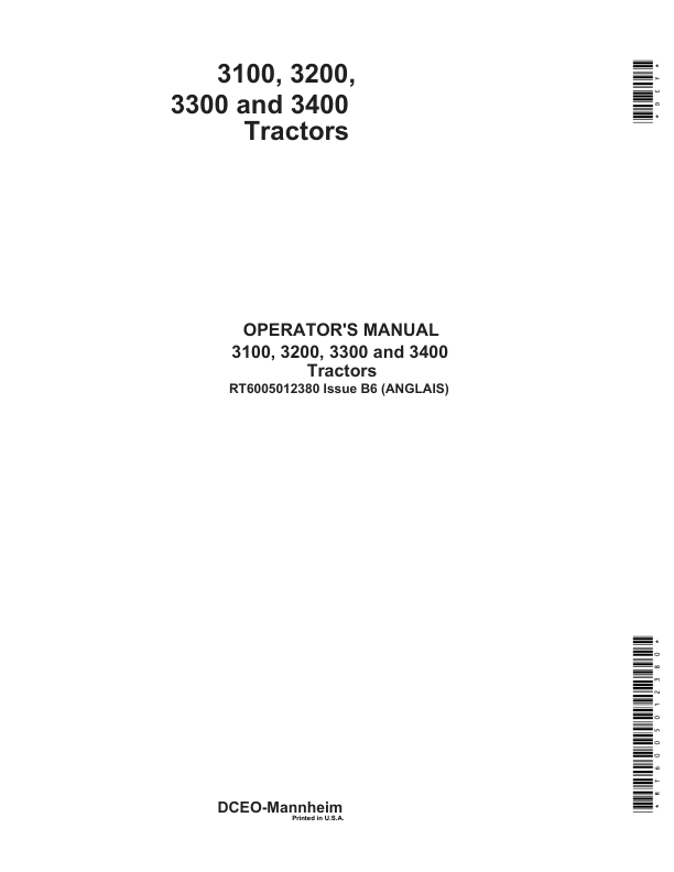 John Deere 3100, 3200, 3300 & 3400 Tractors Operator's Manual (RT6005012380)