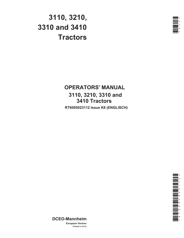 John Deere 3110, 3210, 3310 & 3410 Tractors Operator's Manual (RT6005023112)