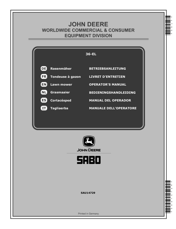 John Deere 36-EL (SA752) Lawn Mowers (MY2015-MY2020) Operator's Manual (SAU14729)