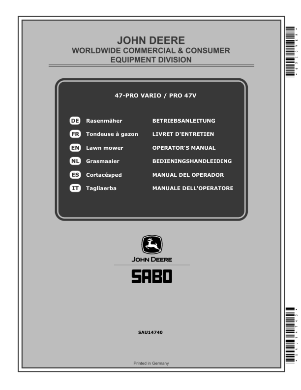 John Deere 47-PRO VARIO, PRO47V Lawn Mowers Operator's Manual (SAU14740)