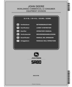 John Deere 31-V EL (SA725), 35-V EL (SA726), D31RE (SA351), D35RE (SA360) Scarifiers Operator's Manual (SAU14748)