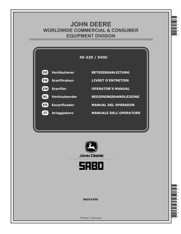 John Deere 45-220, D45C Scarifiers Operator's Manual (SAU14750)