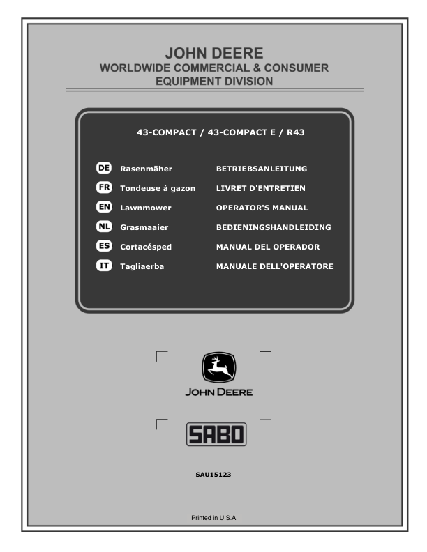 John Deere 43-COMPACT, 43-COMPACT E, R43 Lawn Mowers Operator's Manual (SAU15123)
