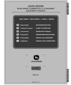 John Deere JS63 VARIO, JS63 VARIO C, JS63V, JS63VC Lawn Mowers Operator's Manual (SAU15129)