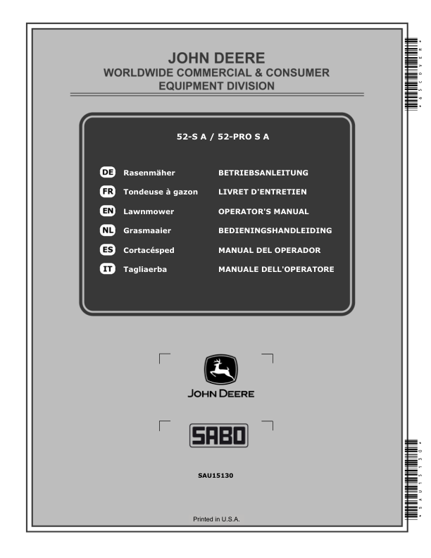 John Deere 52-S A, 52-PRO S A Lawn Mowers Operator's Manual (SAU15130)