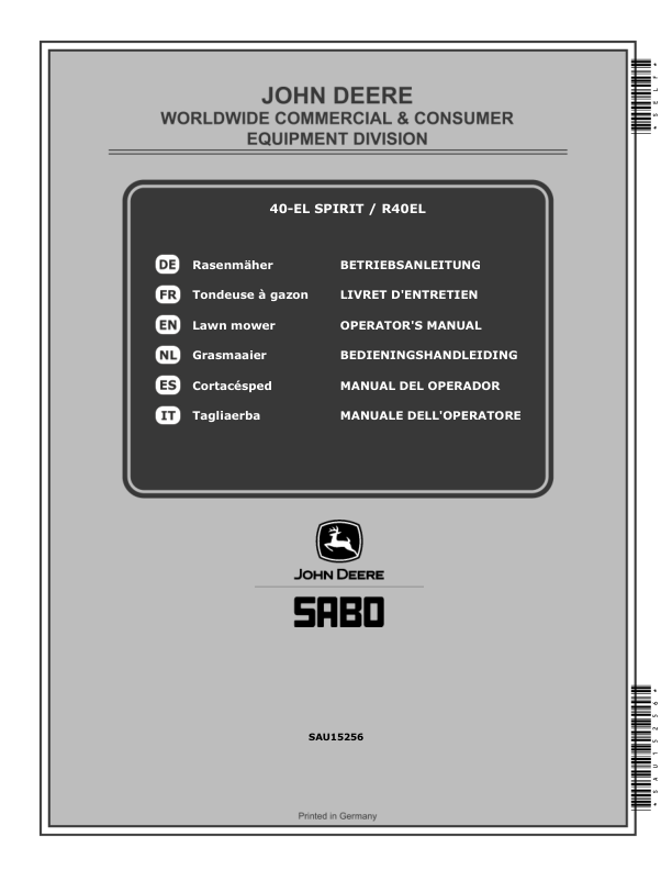 John Deere 40-EL SPIRIT (SA754, SA1029), R40EL (SA630) Lawn Mowers (MY2016-MY2020) Operator's Manual (SAU15256)