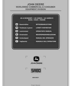 John Deere 43-A ECONOMY, 43-VARIO, 43-VARIO E, R43S, R43V, R43VE Lawn Mowers Operator's Manual (SAU15624)