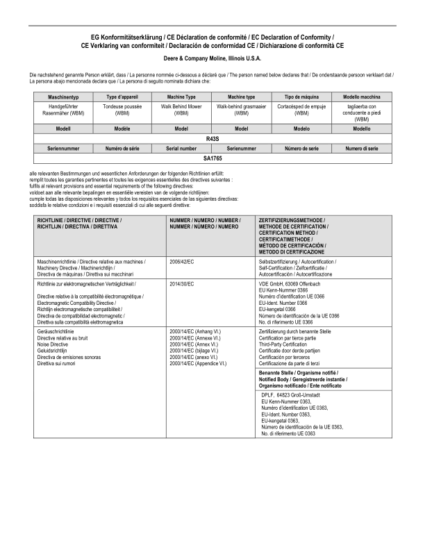 John Deere 43-A ECONOMY, 43-VARIO, 43-VARIO E, R43S, R43V, R43VE Lawn Mowers Operator's Manual (SAU15624) - Image 2