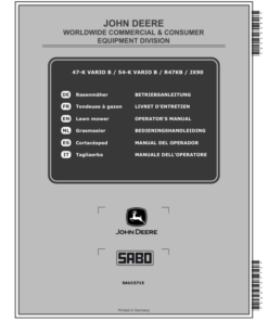 John Deere 47-K VARIO B, 54-K VARIO B, R47KB, JX90 Lawn Mowers Operator's Manual (SAU15715)