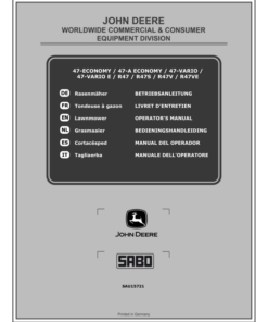 John Deere 47-ECONOMY, 47-A ECONOMY, 47-VARIO, 47-VARIO E, R47, R47S, R47V, R47VE Lawn Mowers Operator's Manual (SAU15721)