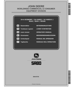 John Deere 54-A ECONOMY, 54-VARIO, 54 VARIO E, R54S, R54V, R54VE Lawn Mowers Operator's Manual (SAU15725)