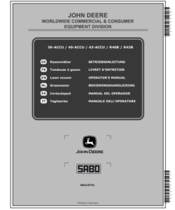 John Deere 36-ACCU, 40-ACCU, 43-ACCU, R40B, R43B Lawn Mowers (2017-2018) Operator's Manual (SAU15741)